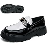 Men's Patent Leather Chunky Platform Penny Loafers with Metal Decoration Slip-On Lug Sole Dress Business Work Shoes Daily Non-Slip Shock Absorbing Casual Shoes