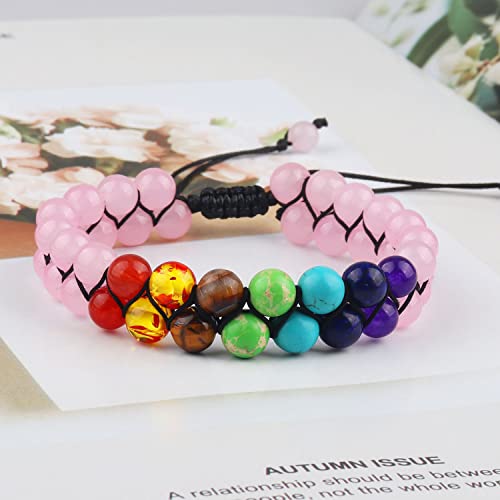 Chakra Bracelet 7 Chakras Healing Crystals Bracelet Adjustable Bracelet Anxiety Aromatherapy Essential Oil Diffuser Yoga Stone Beads Bracelets Meditation Relax Anxiety Bangle