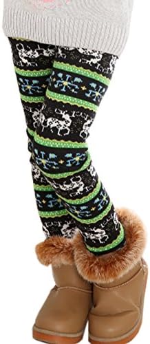 YLTkids Baby Girls Kids Winter Fleece Lined Leggings Pants Floral Trousers-Green deer-130