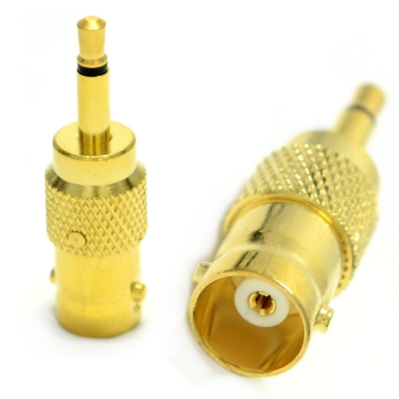 DRUT 2pcs. BNC Socket to 3.5mm Male Mono Jack Plug Composite Coax Cable Adapter (Gold)