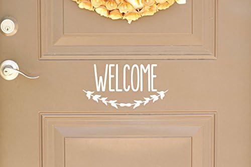 Welcome Vinyl Front Door Decal - Welcome Vinyl Decal with Laurel Wreath Symbol, Home or Business Decal 9.5" W x 5" H