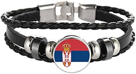 YouMiYa 2018 World Cup Adjustable Faux Leather Cuff Bracelet National Flag Punk Jewelry (Serbia)