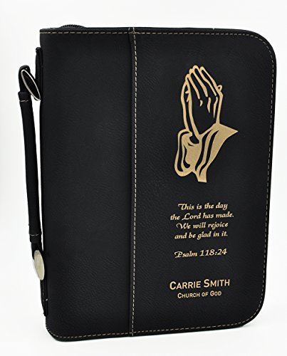 Custom Bible Cover | Praying hands Psalms Scripture | Personalized Bible Cover | Confirmation Gift | First Communion Gift (Black)