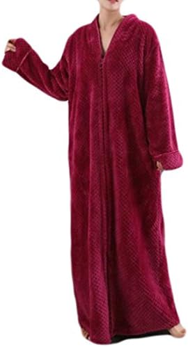 Cruiize Womens Solid Plush Flannel Classic Zip-Front Robe Bathrobe