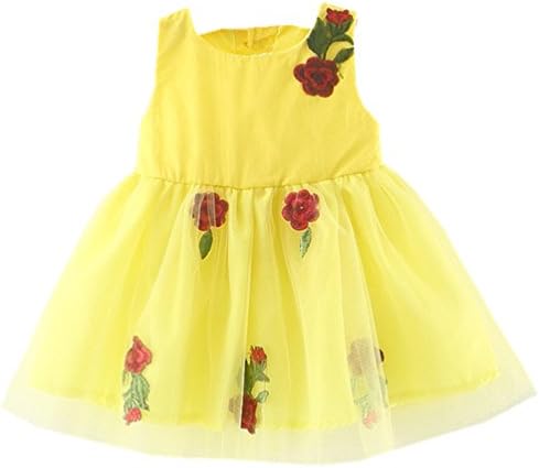 Baby Girl Princess Party Dress Flower Birthday Christening (1Years, Yellow)