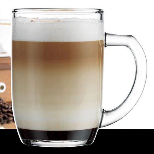 Stylish Glass Square Coffee Mug With Handle Set of 4 Clear and High