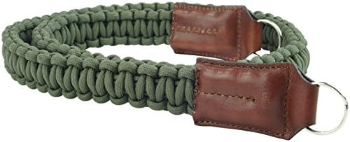 FOWI Paracord SLR Mirrorless Camera Neck Strap - Military Green - 550lb Paracord &amp; Genuine Leather- 37"