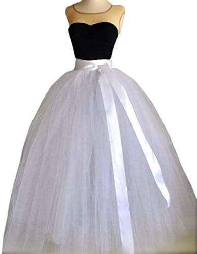 Dressyonly Women's Long Sheer Mesh Tulle Overlay Tutu Skirt Size 18W US White