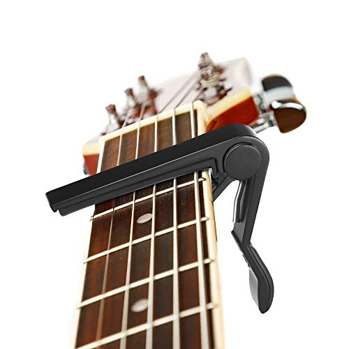 Guitar Capo, Haneye Guitar Capo for 6 String Acoustic and Electric Guitars, Bass, Ukulele, Guitars and Bass Black Guitar Capo Accessories with 6 Pcs Guitar Picks