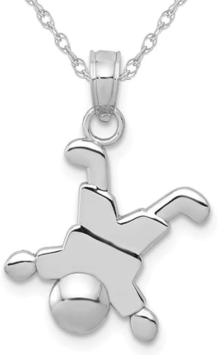 14K White Gold Little Boy Charm Pendant Necklace with Chain