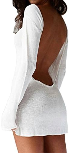 Little Turtles Women’s Sexy Backless Shirt Dress Tops Long Sleeve Knitted Sweater Dresses