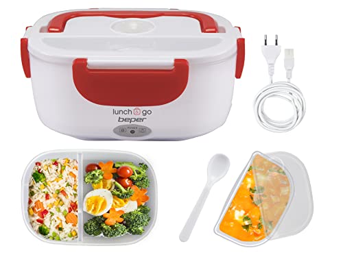 90.920R Calentador Eléctrico Portátil de Comida, 2 Recipientes Extraíbles, Cubiertos Incluidos, 220V, Rojo