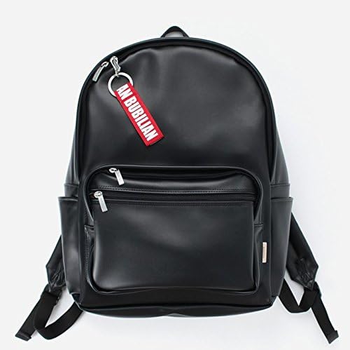 (バビリアン)Bubilian Leather メンズ リュック 黒 シンプルリュック+キーリング (ブラック(レッド)) [並行輸入品]