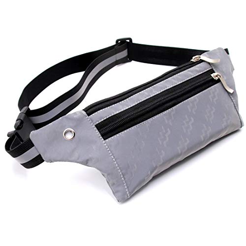 Jacone Reflective Fanny Pack Running Gear for Men Women- Reflective Lightweight Waist Bag Pack Belt Bag with Reflective Adjustable and Elastic Straps for Night Running, Biking, Walking (Wave Silver) - Thumbnail 6