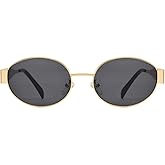 Retro Oval Sunglasses for Women Men Trendy Sun Glasses Classic Shades UV400 Protection LA2097 (Gold/Black)