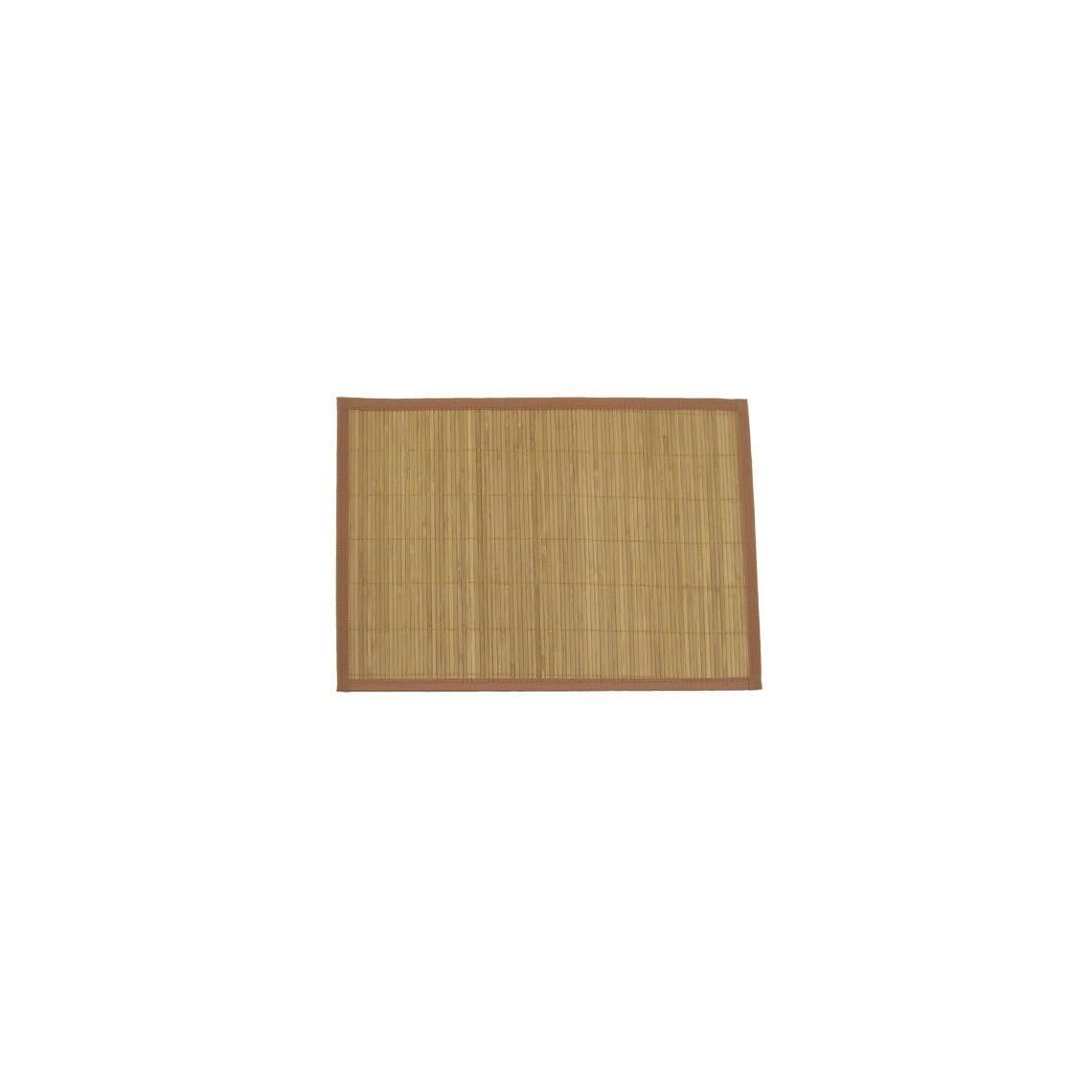 BambooMN Bamboo Slat Placemat with Brown Fabric Border Solid Color
