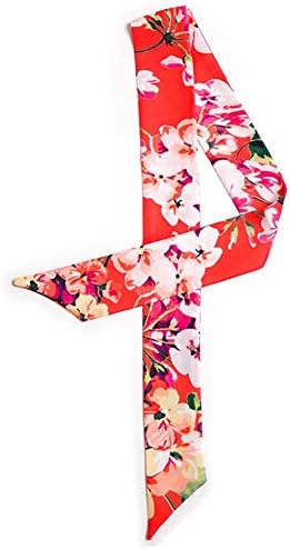 ANJUY Women's Flower Pattern Twilly Scarf Headband Neckerchief Handbag Ribbon Head Wrap,Pack of 2