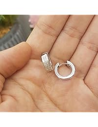 Pendientes de aro unisex de 0,12 quilates de plata de ley con diamante blanco redondo para hombre y mujer