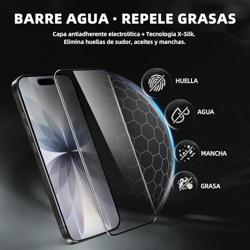 Película protectora de pantalla de vidrio 9h + de 3 piezas para iPhone, vidrio templado súper duro [resistente a la rotura de grado militar] con herramientas de instalación fáciles actualizadas (17pro max)