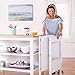 Guidecraft Heartwood Kitchen Helper Stool - White W/Keeper and Non-Slip Mat: Adjustable Height Wooden Baking Tower, Folding Step Stool for Toddlers, Little Kids Learning Furniture