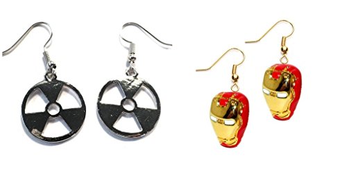 Hulk Gamma Logo and 3D Ironman Mask Dangle Earrings w/Gift Box