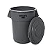 Rubbermaid Commercial BRUTE Trash Can Flat Lid, Round, Gray, 55 Gallon, FG265400GRAY