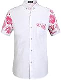 SSLR Men's Flowered Regular Fit Short Sleeve Button Down Shirts