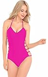 v28 Womens One Piece Sexy Twisted, Plunge Neck, Strappy Swimsuit Swimwear Monokini (X Large, Strappy HotPink)