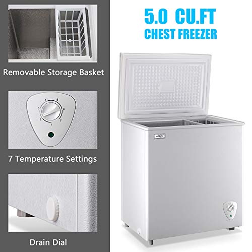 Chest Freezer Deep Freezer 5.0 Cu.Ft Mini Freezer White FreeStanding