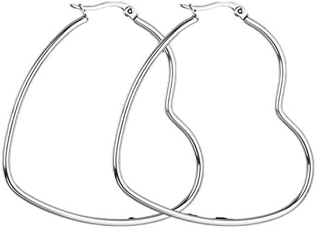 Minimalist Stainless Steel Silver Hollow Big Heart Hoop Earrings Smooth Earrings Rings Ear Loop Wedding Gift