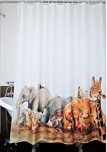 Get Orange Animal Shower Curtain,Elephant Hippo Giraffe Rhinoceros Waterproof Polyester Fabric Shower Curtain Bathroom Sets with Hooks 72 X 72 Inches