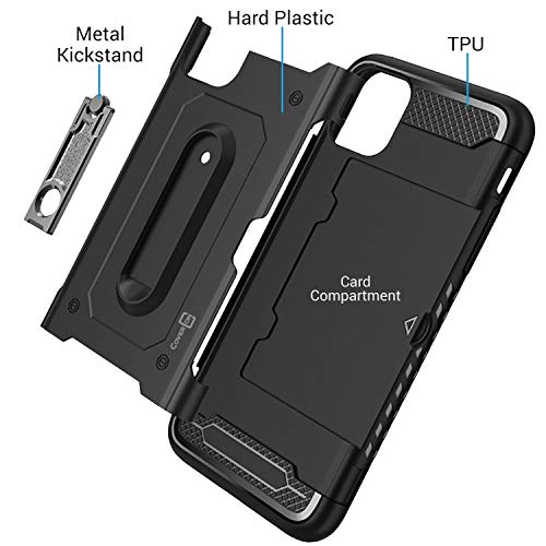 CoverON Kickstand Credit Card Holder Slot Zipp Series for iPhone 11 Pro Case, Black - Thumbnail 5
