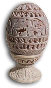 Beautiful Soapstone Engraved, Carved Egg shaped Ball, Insense/Candle Holder Elephant Design