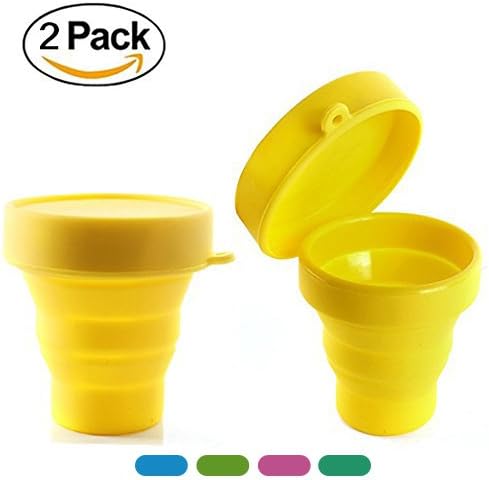 Collapsible Silicone Cup Foldable Sterilizing Cup for Menstrual Cup Moon Cup (Yellow-2 Pack)