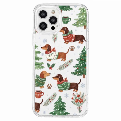 For iPhone 12/ 12 Pro Case, Clear Cute Snowy Christmas Tree & Dog Design at Amazon