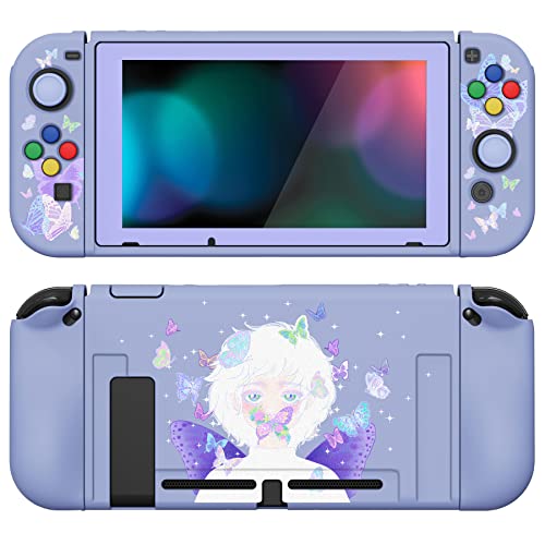 PlayVital ZealProtect Soft Protective Case for Nintendo Switch, Flexible Cover Protector for Switch with Screen Protector & Thumb Grip Caps & ABXY Direction Button Caps - Butterfly Fairy