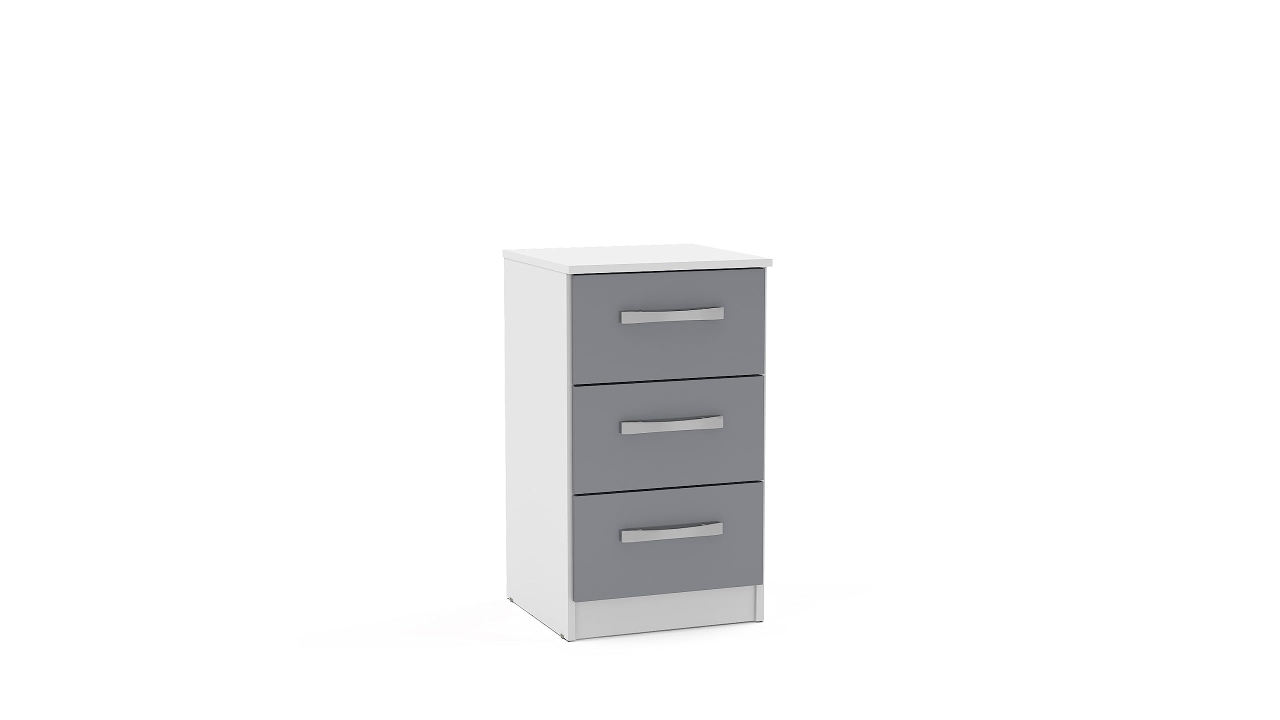 Birlea Lynx 3 Drawer Bedside High Gloss, White and Grey