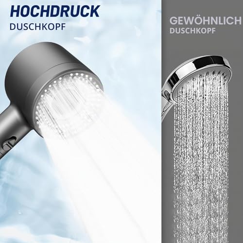 Blendura Shower Head with Hose 1.5 m, Hand Shower with 3 Filters, Anti-Limescale Function, 5 Jet Types, Shower Head, Water-Saving