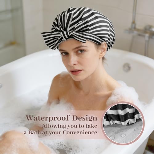 HAGOT Women's Shower Cap, Reusable Waterproof Durable Cap for Curly and Long Short Hair, Elastic Shower Cap for Salon, Home, Hotel, Kitchen, Spa, Travel