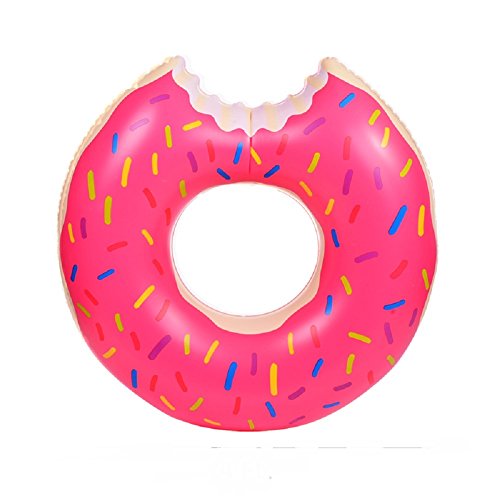 HAUTE FLOAT Giant 4 Foot Inflatable Donut Pool Tube with Pink Frosting