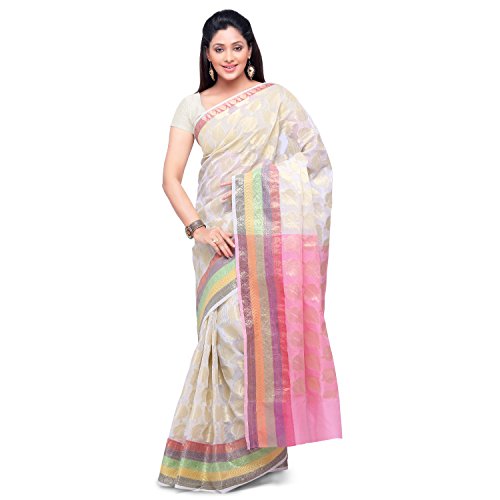 Rajnandini women's Ethnic Wear White Tradational Banarsi Sari With Zari Border