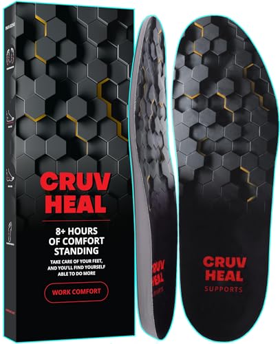 Photo 1 of (New) Work Comfort Orthotic Insoles - Anti Fatigue Shoe Insert Men Women - Low Arch Support - Shock Absorption - Foot Pain Relief - Work Boot Insoles (Black Hexagons, XXL)