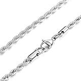 MOWOM Silver 4.0mm Wide Stainless Steel Necklace Rope Twist Chain Link 20 Inch