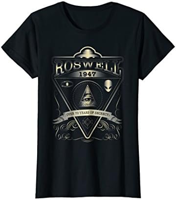 Womens Roswell 1947 Alien T Shirt - Vintage Style UFO Tee Large Black