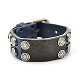 Sirius Jewelry Mens Vintage Buckle Adjustable Royal Blue Leather Cuff Bracelet