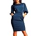 Sunward New Women's Slim Bodycon Half Sleeve O-Neck Party Office Business Dress (S, Dark Blue)