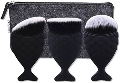 Start Black 3PC/Set Brush Fish Scale Fishtail Powder Foundation Makeup Cosmetic All Shapes Brush &amp; Bag