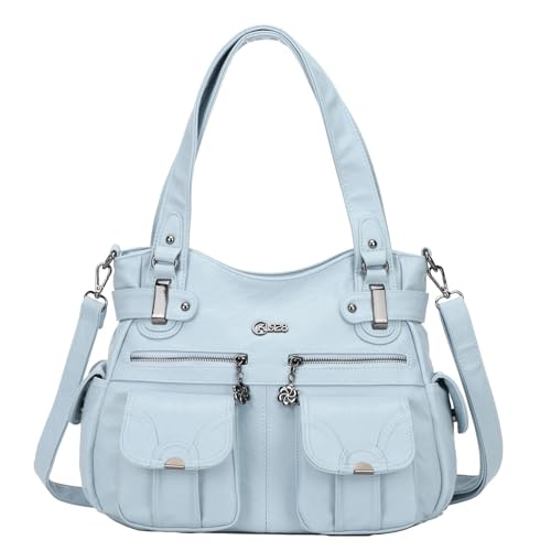 Kl928 Handtasche Damen Umhängetaschen Große Damenhandtasche Schultertasche Gemacht Aus Pu Leder Kunstleder Elegant Damen Tasche Für Büro Schule Einkauf Mit Vielen Fächern, Baby Blau