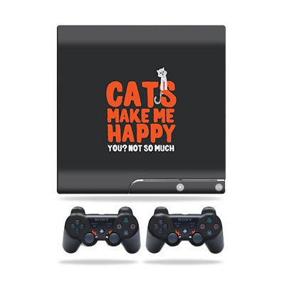 Skin Compatible with Sony Playstation 3 PS3 Slim + 2 Controllers – Cats Make Me…