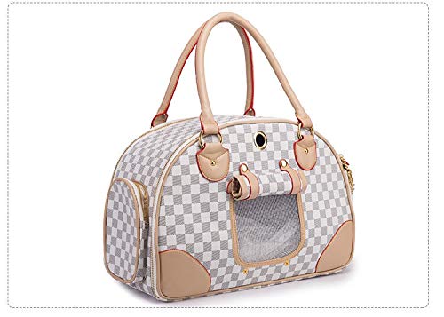 Dog Puppies Chihuahua Gift Poodle Bag Set foldable Kitten Airline Plane Handbag, Can Be Used for Small Pet Travel Bags (L, Brown white square)